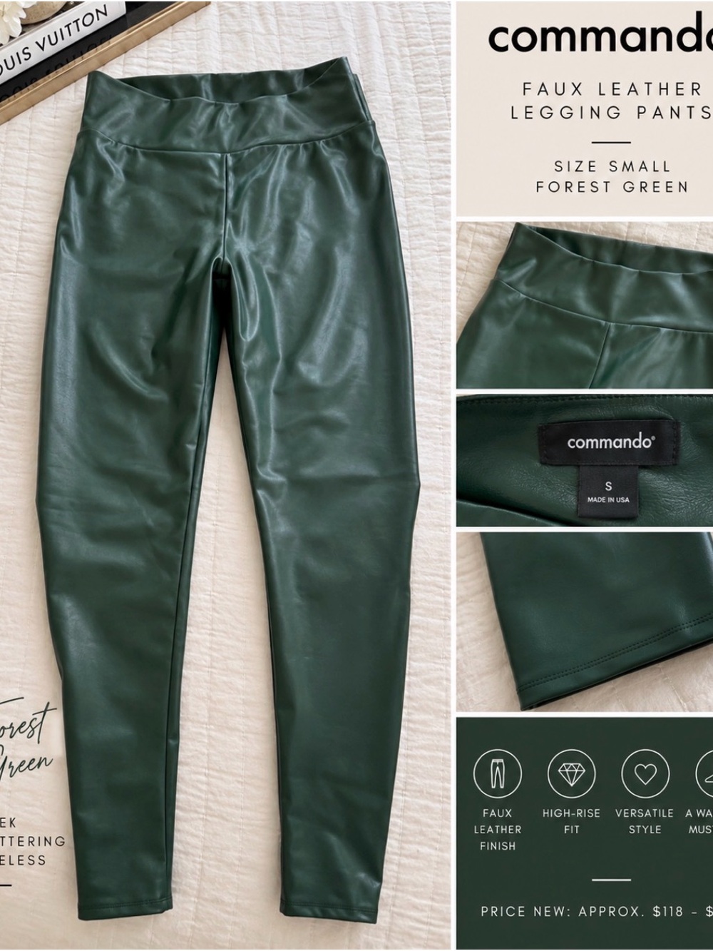 Commando Forest Green Faux Leather Leggings for Kids